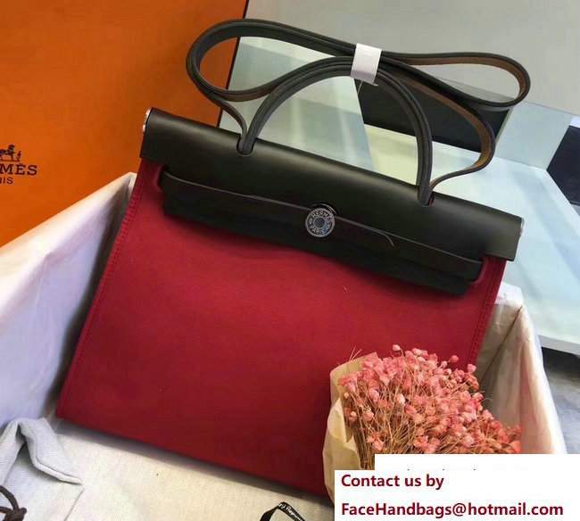 Hermes Canvas And Leather Herbag Zip 31 Bag Dark Red/Black - Click Image to Close