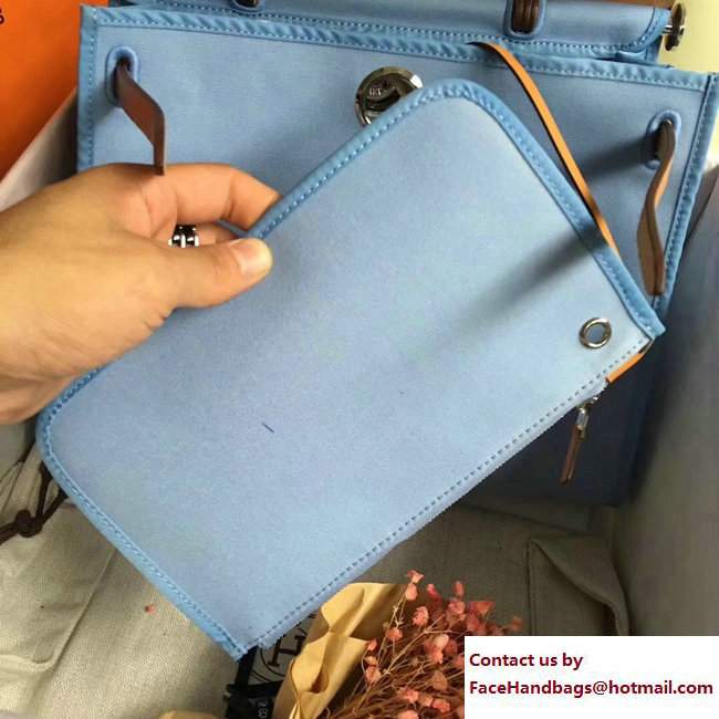 Hermes Canvas And Leather Herbag Zip 31 Bag Light Blue/Khaki - Click Image to Close