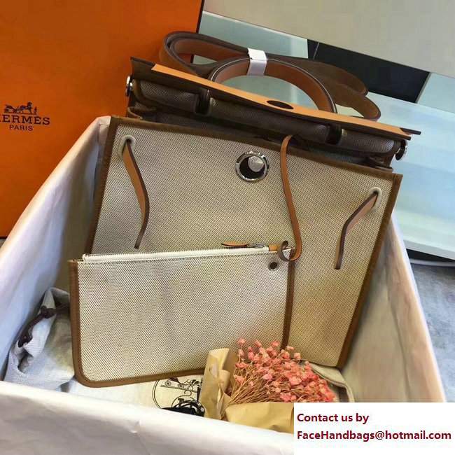 Hermes Canvas And Leather Herbag Zip 31 Bag Linen Creamy/Khaki - Click Image to Close