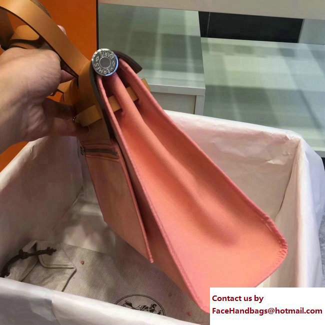 Hermes Canvas And Leather Herbag Zip 31 Bag Lobster Pink/Khaki - Click Image to Close