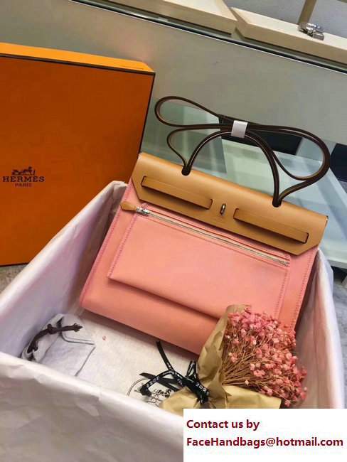 Hermes Canvas And Leather Herbag Zip 31 Bag Lobster Pink/Khaki