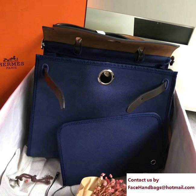 Hermes Canvas And Leather Herbag Zip 31 Bag Navy Blue/Black - Click Image to Close