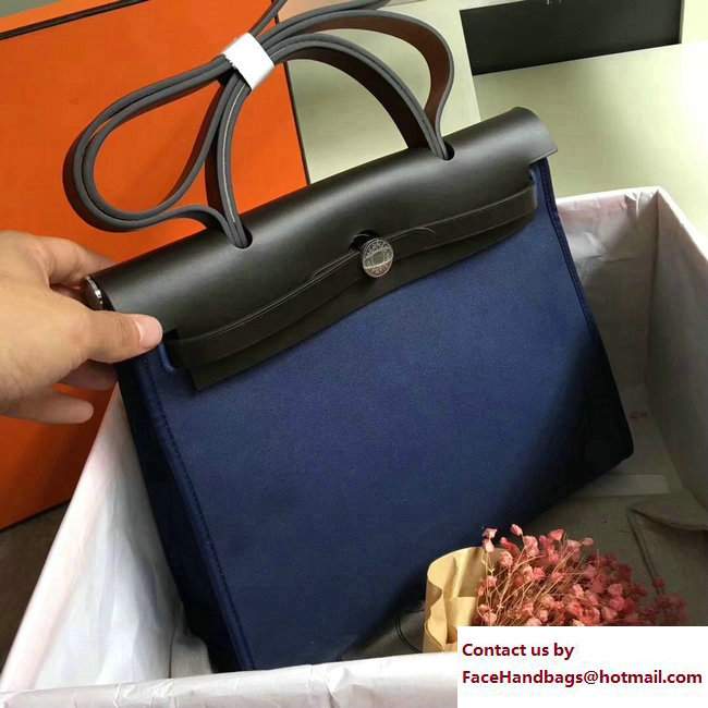 Hermes Canvas And Leather Herbag Zip 31 Bag Navy Blue/Black - Click Image to Close