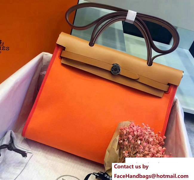 Hermes Canvas And Leather Herbag Zip 31 Bag Orange/Khaki