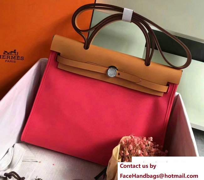Hermes Canvas And Leather Herbag Zip 31 Bag Peach/Khaki - Click Image to Close
