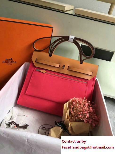 Hermes Canvas And Leather Herbag Zip 31 Bag Peach/Khaki - Click Image to Close