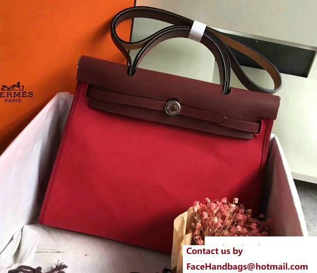 Hermes Canvas And Leather Herbag Zip 31 Bag Red/Burgundy