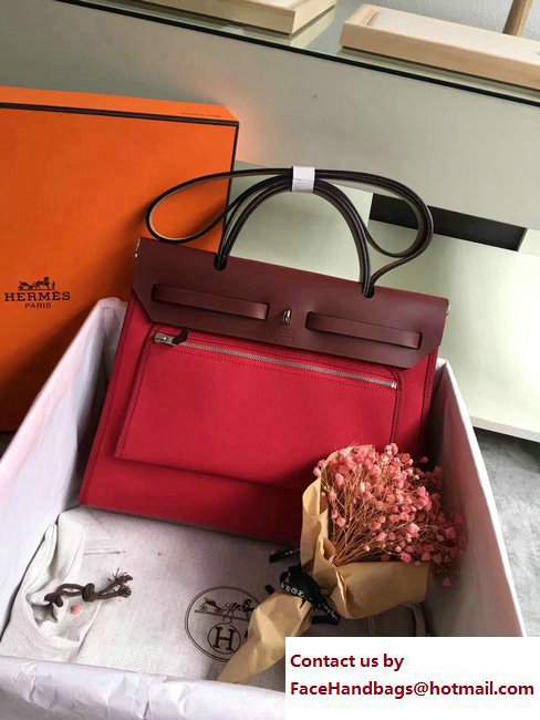 Hermes Canvas And Leather Herbag Zip 31 Bag Red/Burgundy - Click Image to Close
