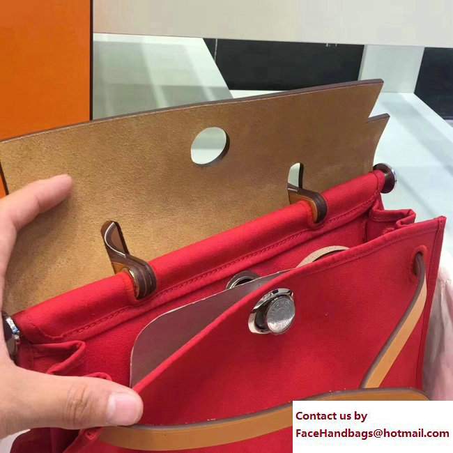 Hermes Canvas And Leather Herbag Zip 31 Bag Red/Khaki