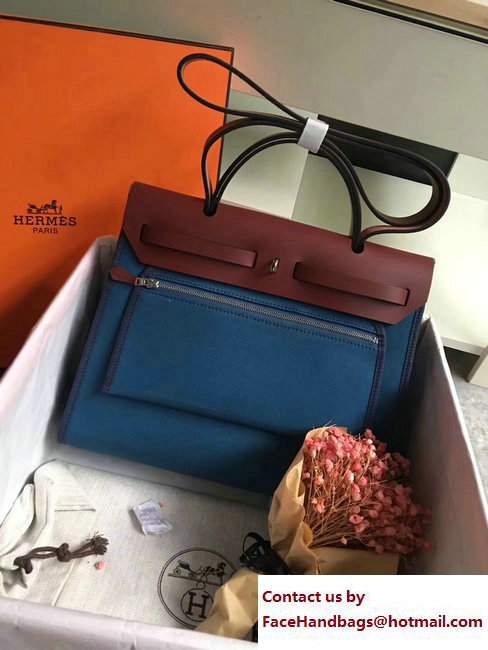 Hermes Canvas And Leather Herbag Zip 31 Bag Turkey Blue/Burgundy - Click Image to Close