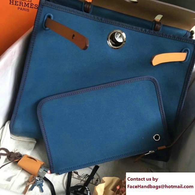 Hermes Canvas And Leather Herbag Zip 31 Bag Turkey Blue/Khaki - Click Image to Close