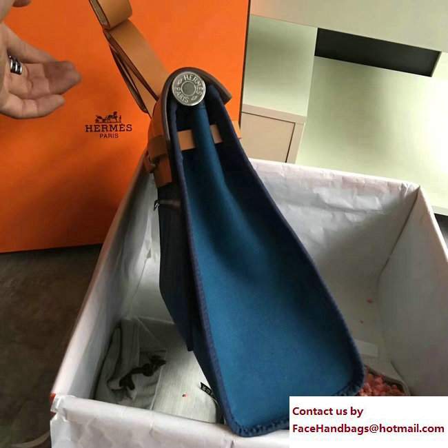 Hermes Canvas And Leather Herbag Zip 31 Bag Turkey Blue/Khaki - Click Image to Close
