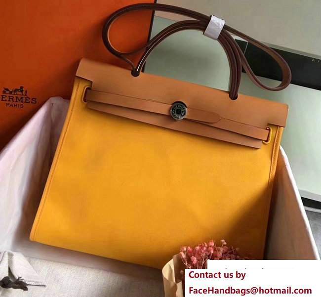 Hermes Canvas And Leather Herbag Zip 31 Bag Yellow/Khaki