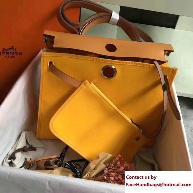 Hermes Canvas And Leather Herbag Zip 31 Bag Yellow/Khaki