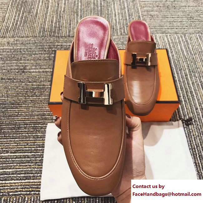 Hermes Heel 5cm H Buckle Paradis Mules Brown 2017 - Click Image to Close