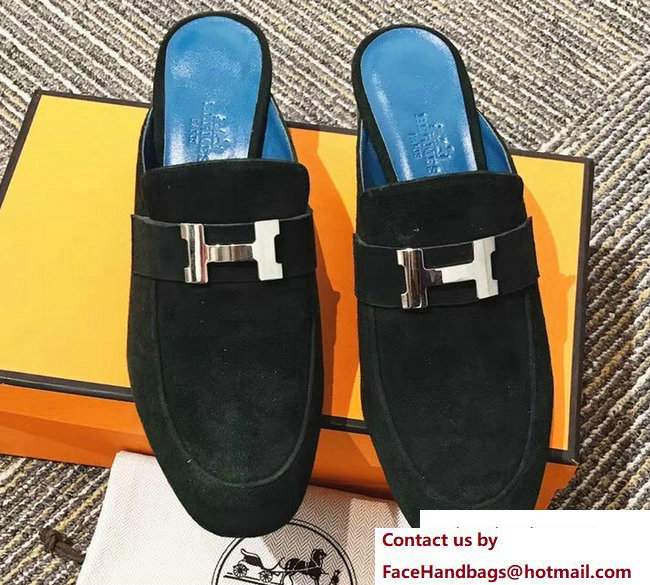 Hermes Heel 5cm H Buckle Paradis Mules Suede Dark Green 2017 - Click Image to Close