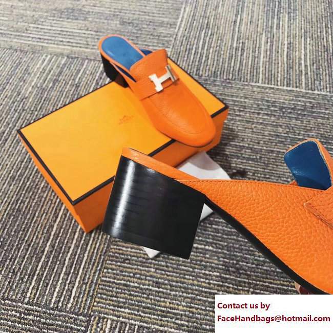 Hermes Heel 5cm H Buckle Paradis Mules Togo Leather Orange 2017