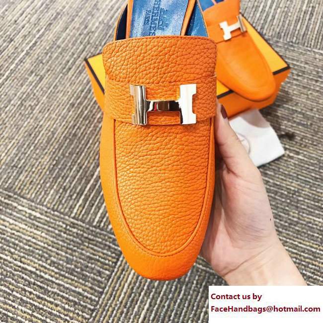 Hermes Heel 5cm H Buckle Paradis Mules Togo Leather Orange 2017