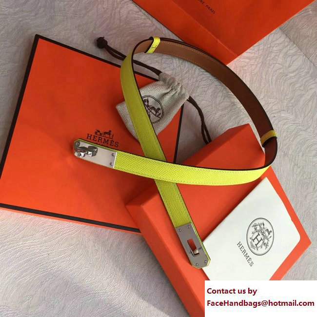 Hermes Width 20mm Epsom Calfskin Kelly Belt Yellow/Silver - Click Image to Close