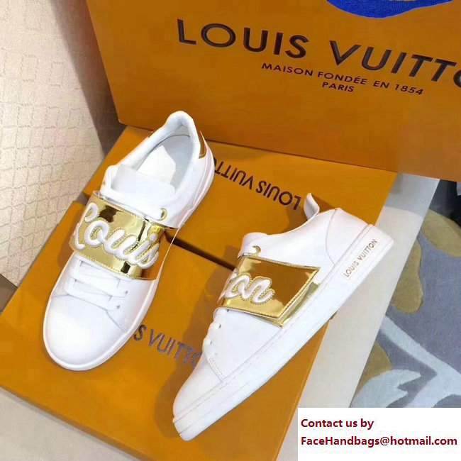 Louis Vuitton Frontrow Sneakers 1A3TA2 White/Gold 2017 - Click Image to Close