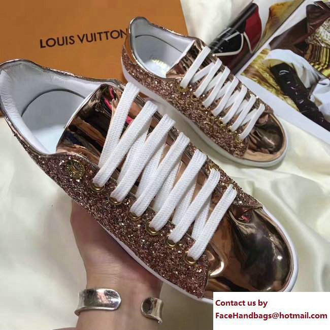 Louis Vuitton Glitter Frontrow Sneakers 1A2XO7 Pink Gold 2017