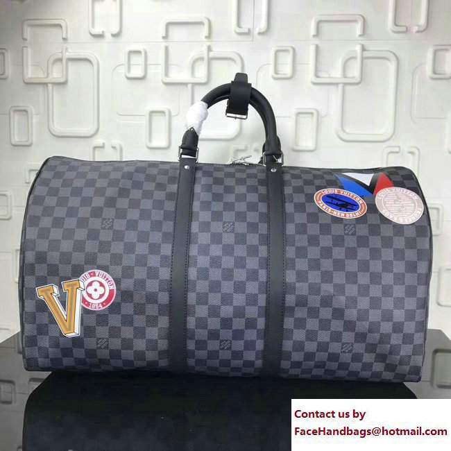 Louis Vuitton LV League Damier Graphite Canvas Keepall 55 Bandouliere Bag N41058 2017