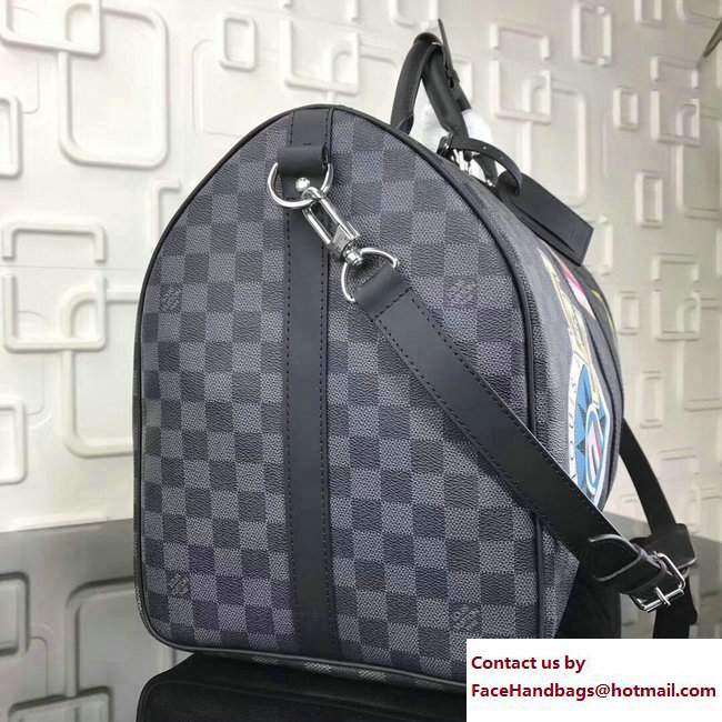 Louis Vuitton LV League Damier Graphite Canvas Keepall 55 Bandouliere Bag N41058 2017 - Click Image to Close