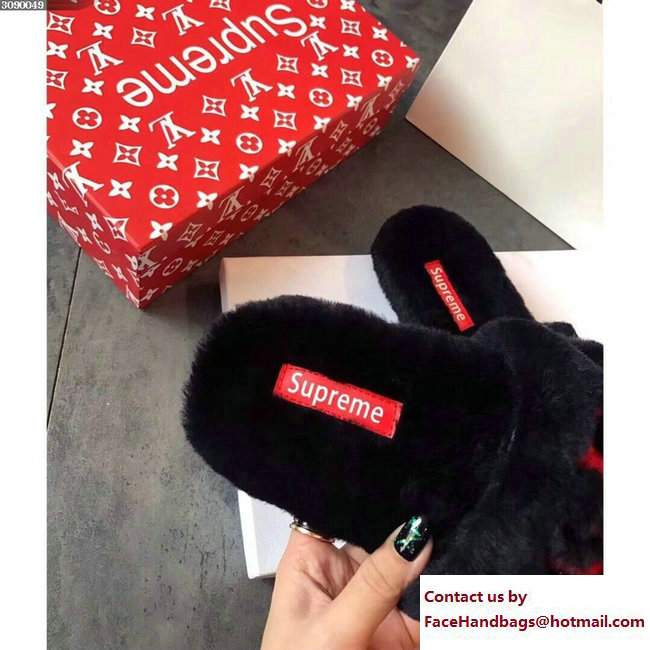 Louis Vuitton x Supreme Shearling Slipper Sandals Black/Red 2017 - Click Image to Close