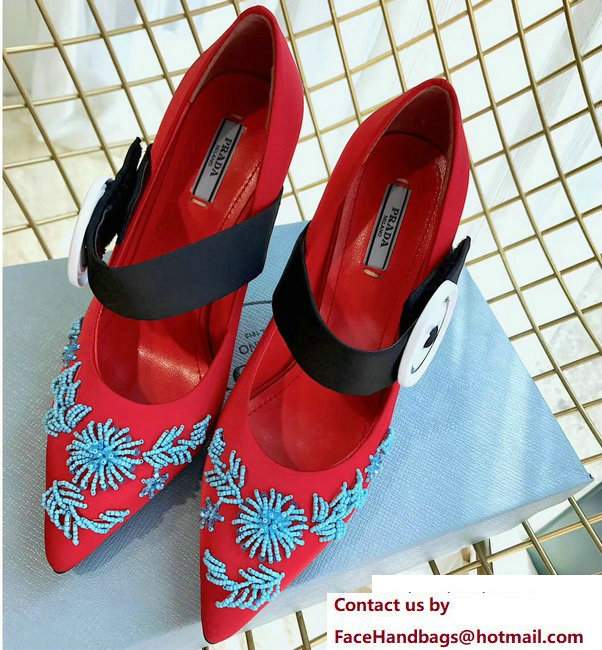 Prada Embroidered Mary Jane Pumps Red Runway Show 2017 - Click Image to Close