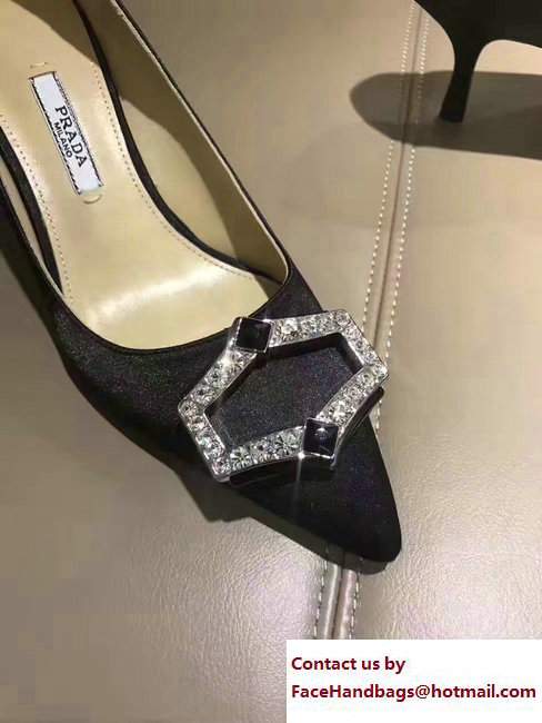 Prada Heel 5.5cm Crystals Satin Pumps Black 2017 - Click Image to Close