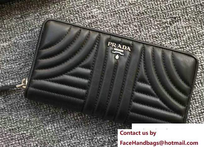 Prada Quilted Leather Zip Wallet 1ML506 Black 2018 - Click Image to Close