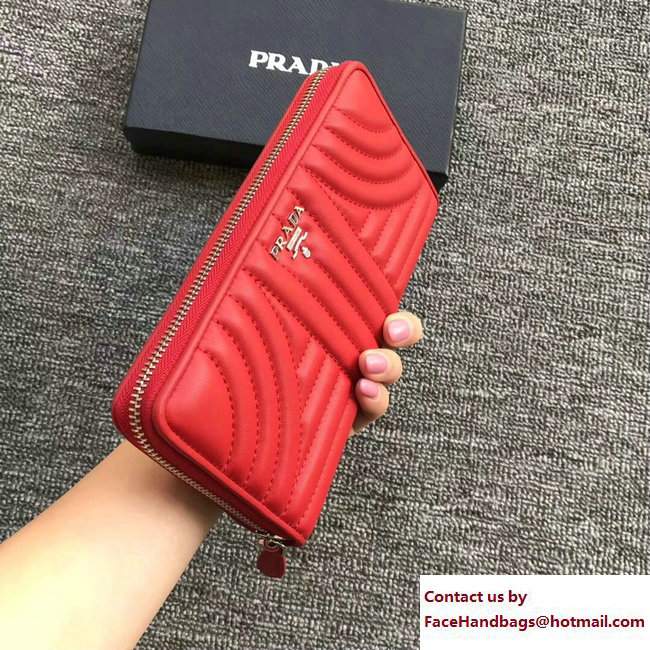 Prada Quilted Leather Zip Wallet 1ML506 Red 2018