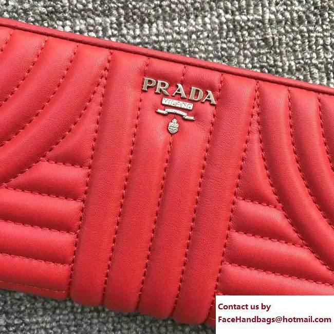 Prada Quilted Leather Zip Wallet 1ML506 Red 2018 - Click Image to Close