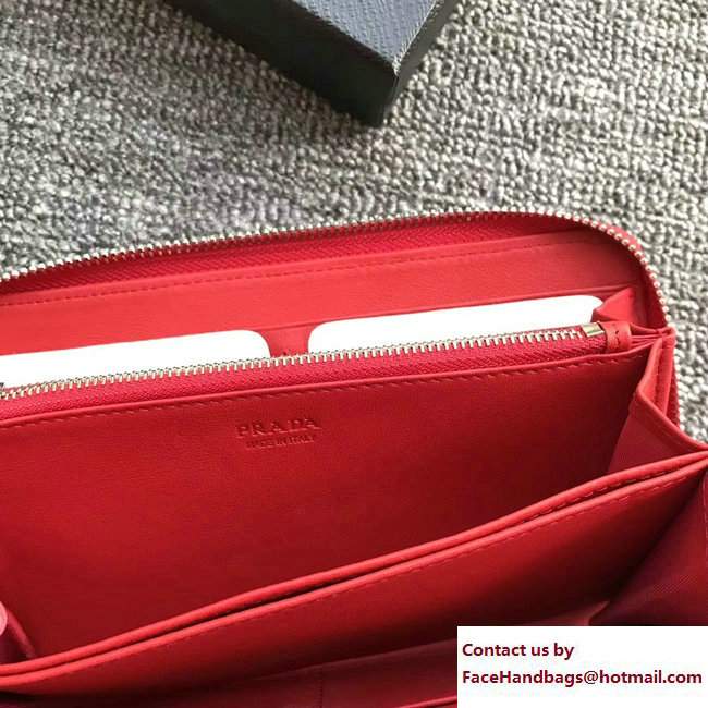 Prada Quilted Leather Zip Wallet 1ML506 Red 2018 - Click Image to Close