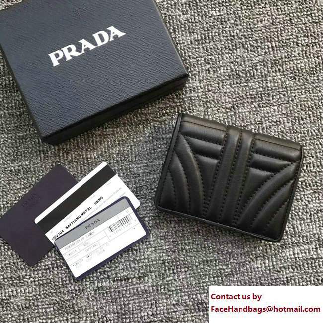 Prada Small Quilted Leather Compact Wallet 1MV204 Black 2018