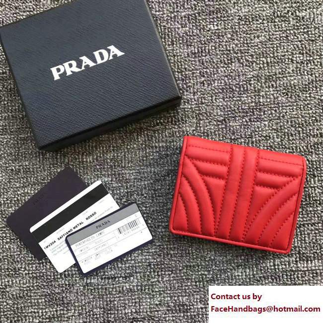 Prada Small Quilted Leather Compact Wallet 1MV204 Red 2018