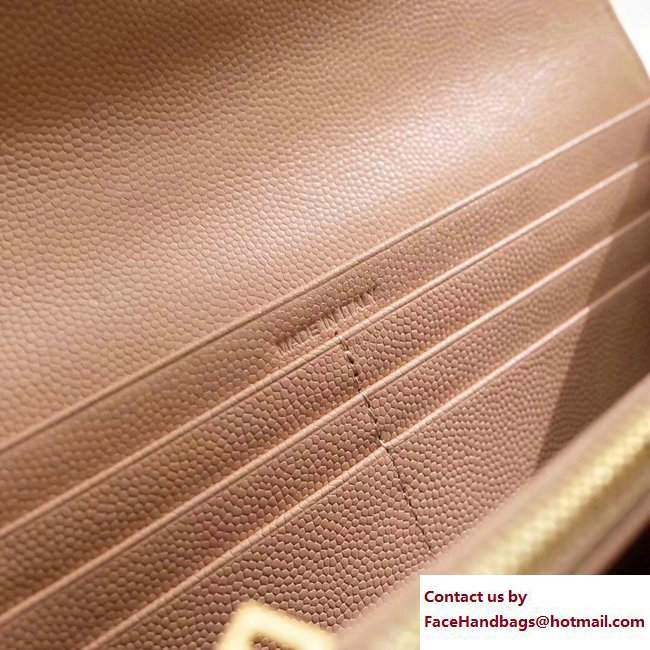 Saint Laurent Grained Leather Large Monogram Flap Wallet 372264 Apricot