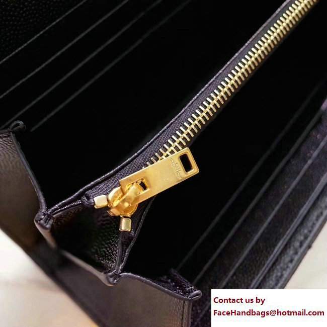 Saint Laurent Grained Leather Large Monogram Flap Wallet 372264 Black/Gold - Click Image to Close