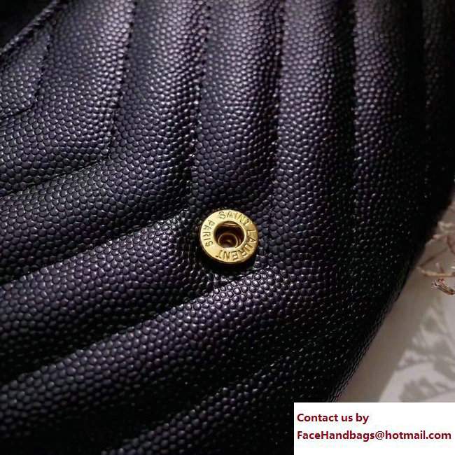 Saint Laurent Grained Leather Large Monogram Flap Wallet 372264 Black/Gold - Click Image to Close