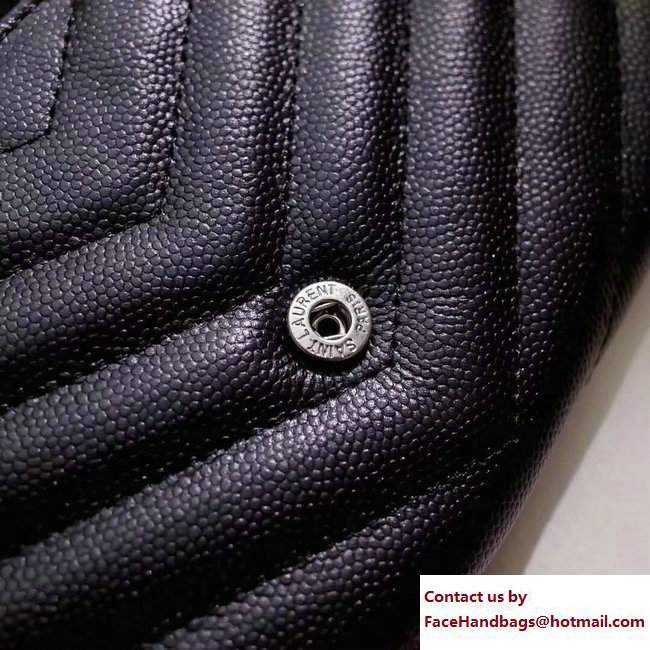 Saint Laurent Grained Leather Large Monogram Flap Wallet 372264 Black/Silver - Click Image to Close