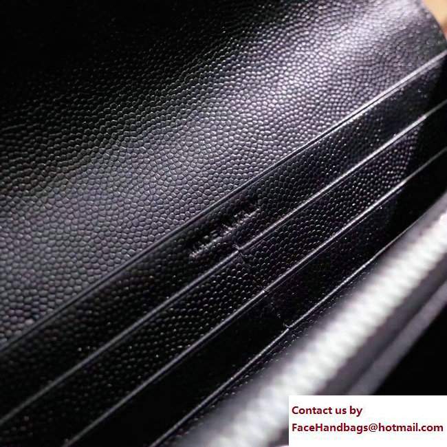 Saint Laurent Grained Leather Large Monogram Flap Wallet 372264 Black/Silver - Click Image to Close