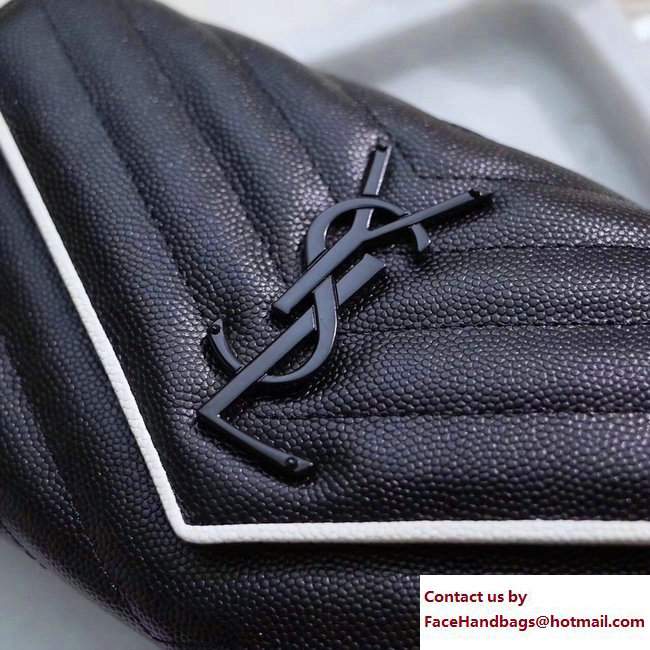 Saint Laurent Grained Leather Large Monogram Flap Wallet 372264 Black/White with Black Hardware - Click Image to Close