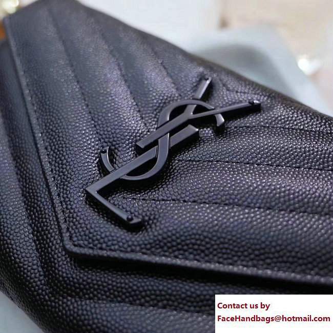 Saint Laurent Grained Leather Large Monogram Flap Wallet 372264 Black with Black Hardware - Click Image to Close