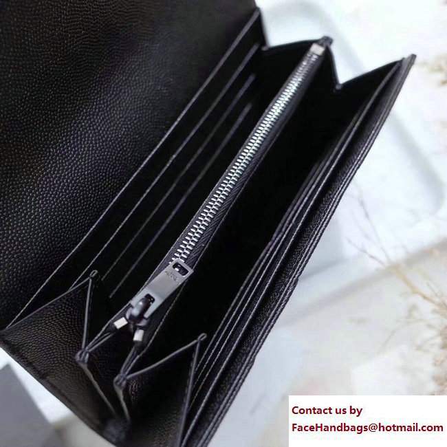 Saint Laurent Grained Leather Large Monogram Flap Wallet 372264 Black with Black Hardware - Click Image to Close