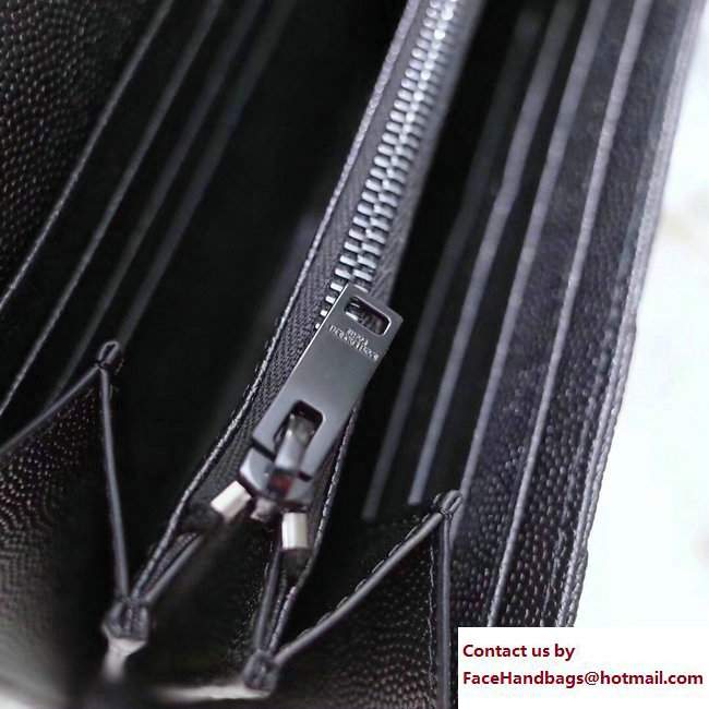 Saint Laurent Grained Leather Large Monogram Flap Wallet 372264 Black with Black Hardware