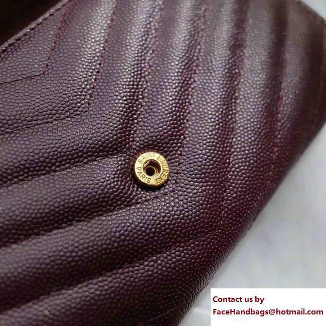 Saint Laurent Grained Leather Large Monogram Flap Wallet 372264 Burgundy - Click Image to Close