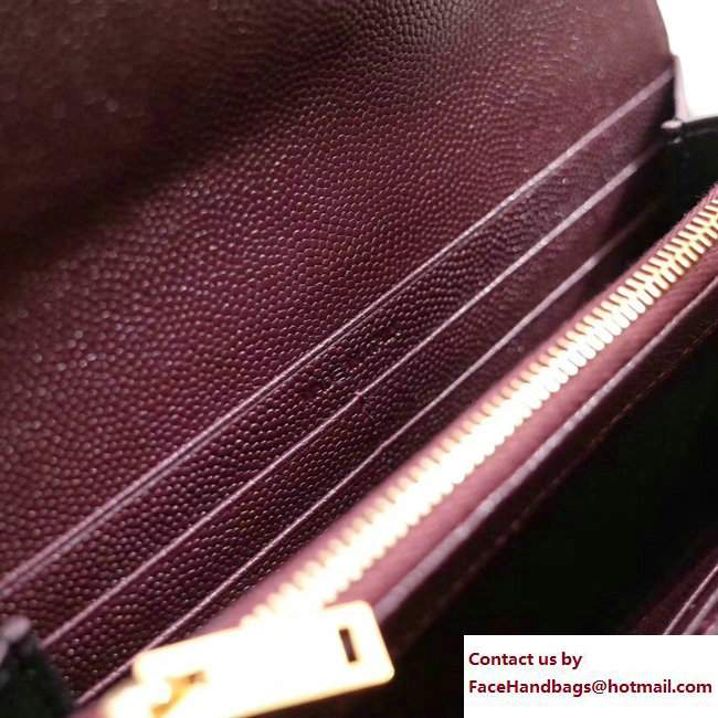 Saint Laurent Grained Leather Large Monogram Flap Wallet 372264 Burgundy