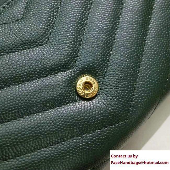 Saint Laurent Grained Leather Large Monogram Flap Wallet 372264 Green - Click Image to Close