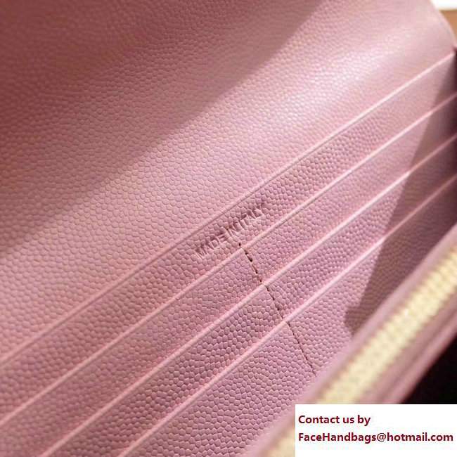 Saint Laurent Grained Leather Large Monogram Flap Wallet 372264 Light Pink