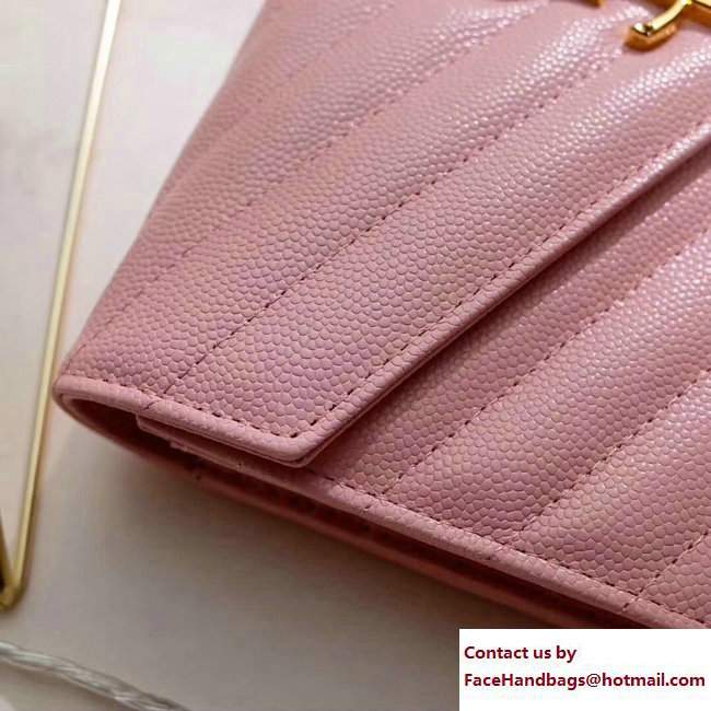 Saint Laurent Grained Leather Large Monogram Flap Wallet 372264 Light Pink